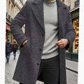 Men's Longline Wool Topcoat with Single-Breasted Front - Dark Gray
