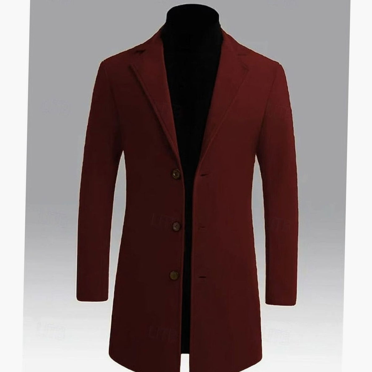 Men's Longline Wool Topcoat with Single-Breasted Front