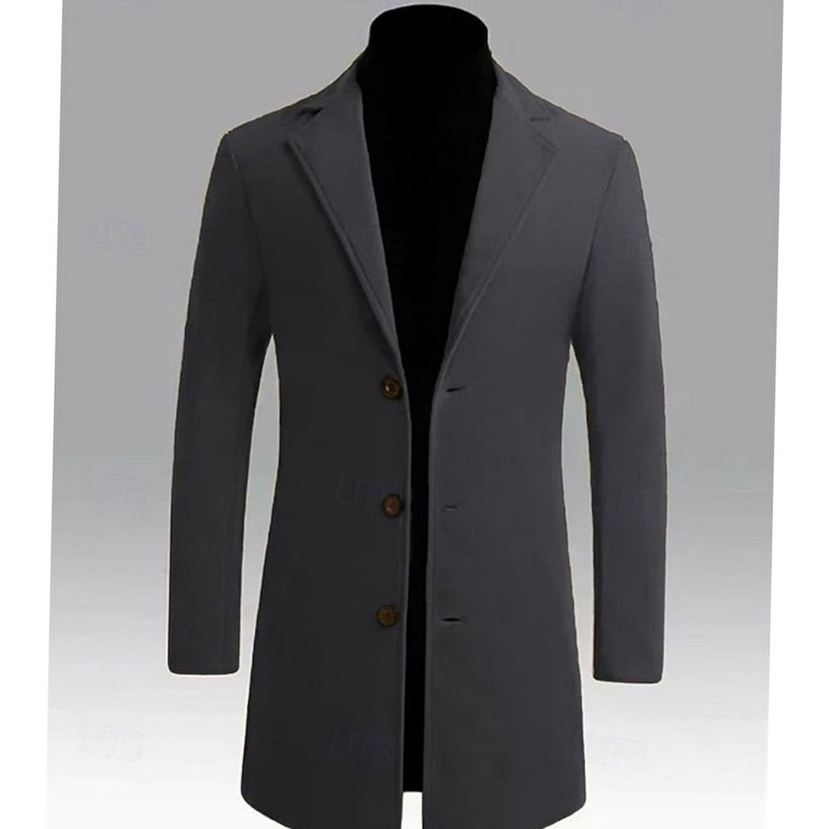 Men's Longline Wool Topcoat with Single-Breasted Front
