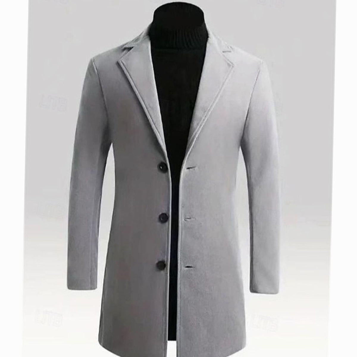 Men's Longline Wool Topcoat with Single-Breasted Front