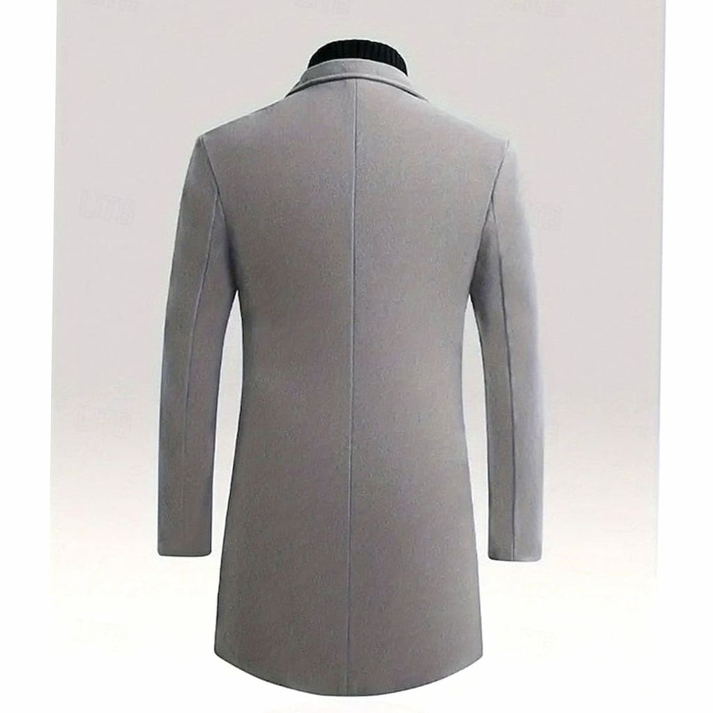 Men's Longline Wool Topcoat with Single-Breasted Front