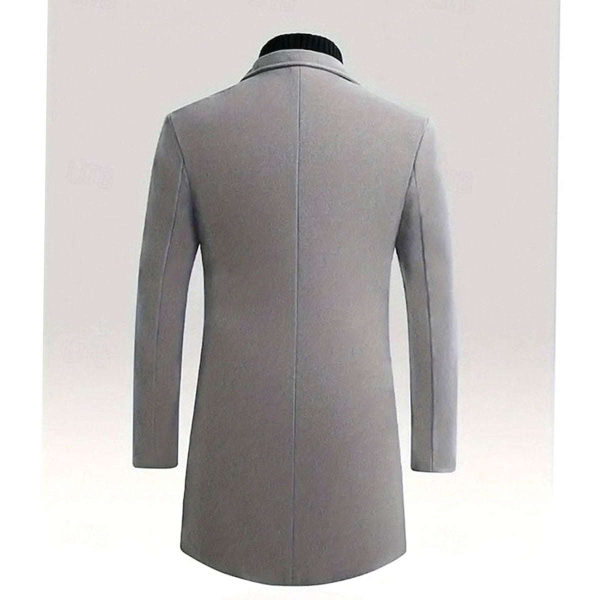 Men's Longline Wool Topcoat with Single-Breasted Front