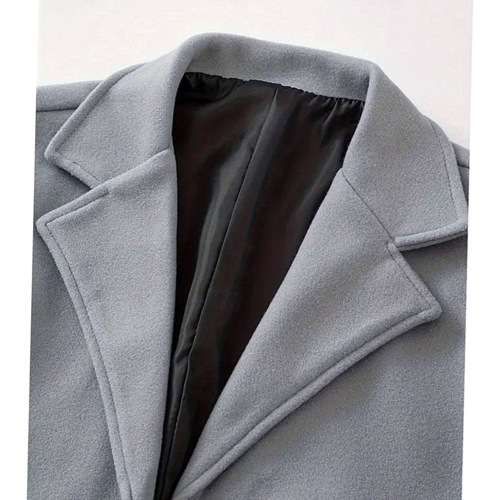 Men's Longline Wool Topcoat with Single-Breasted Front