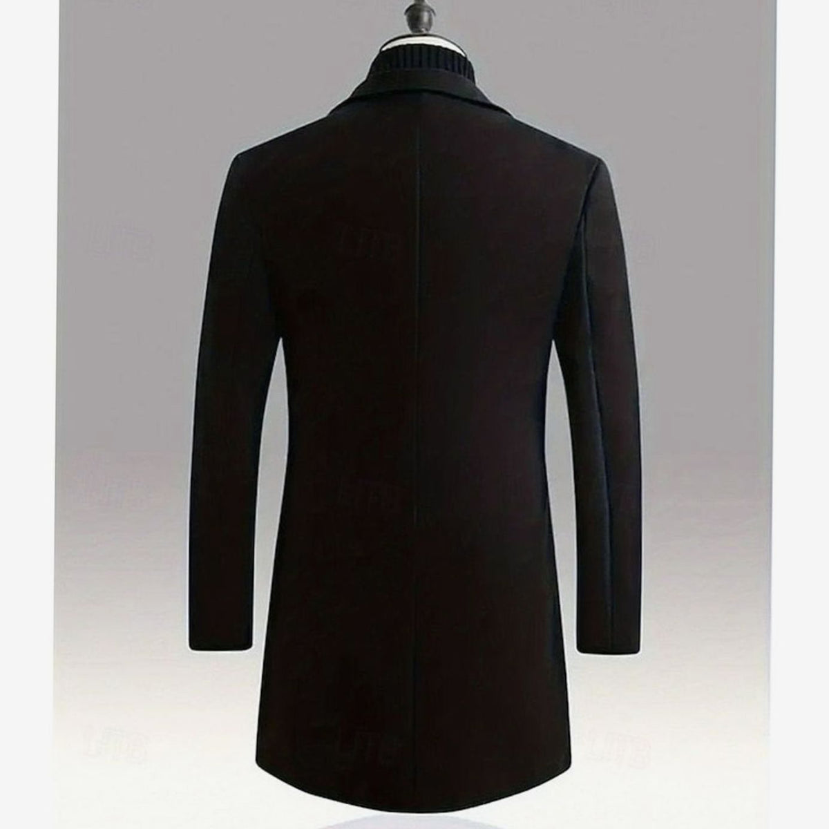 Men's Longline Wool Topcoat with Single-Breasted Front