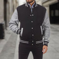 Men's Letterman Bomber with Ribbed Trims and Side Pockets - Light Gray