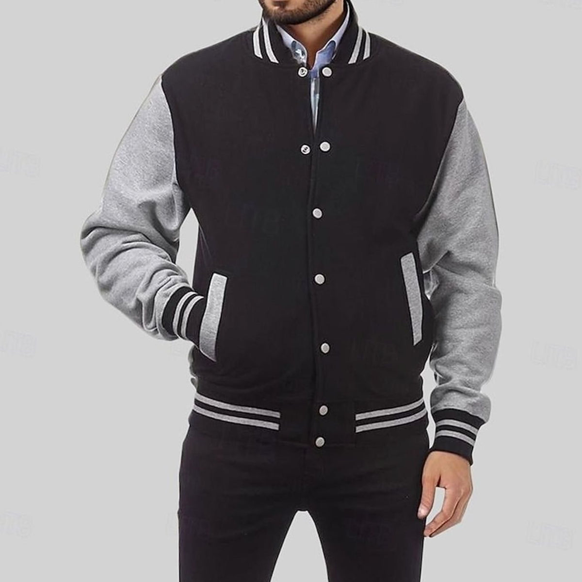 Men's Letterman Bomber with Ribbed Trims and Side Pockets