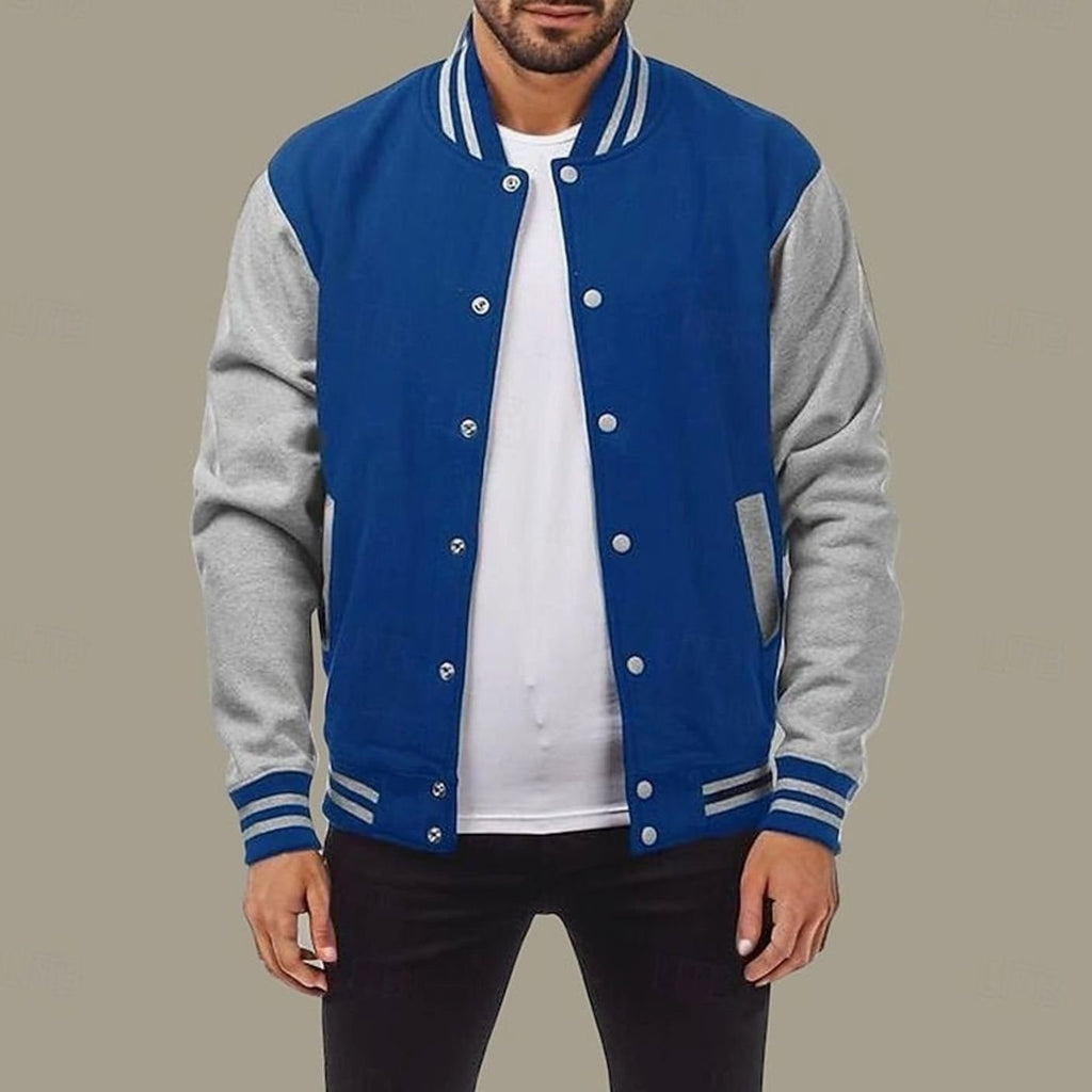 Men's Letterman Bomber with Ribbed Trims and Side Pockets