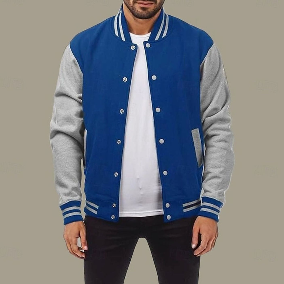 Men's Letterman Bomber with Ribbed Trims and Side Pockets