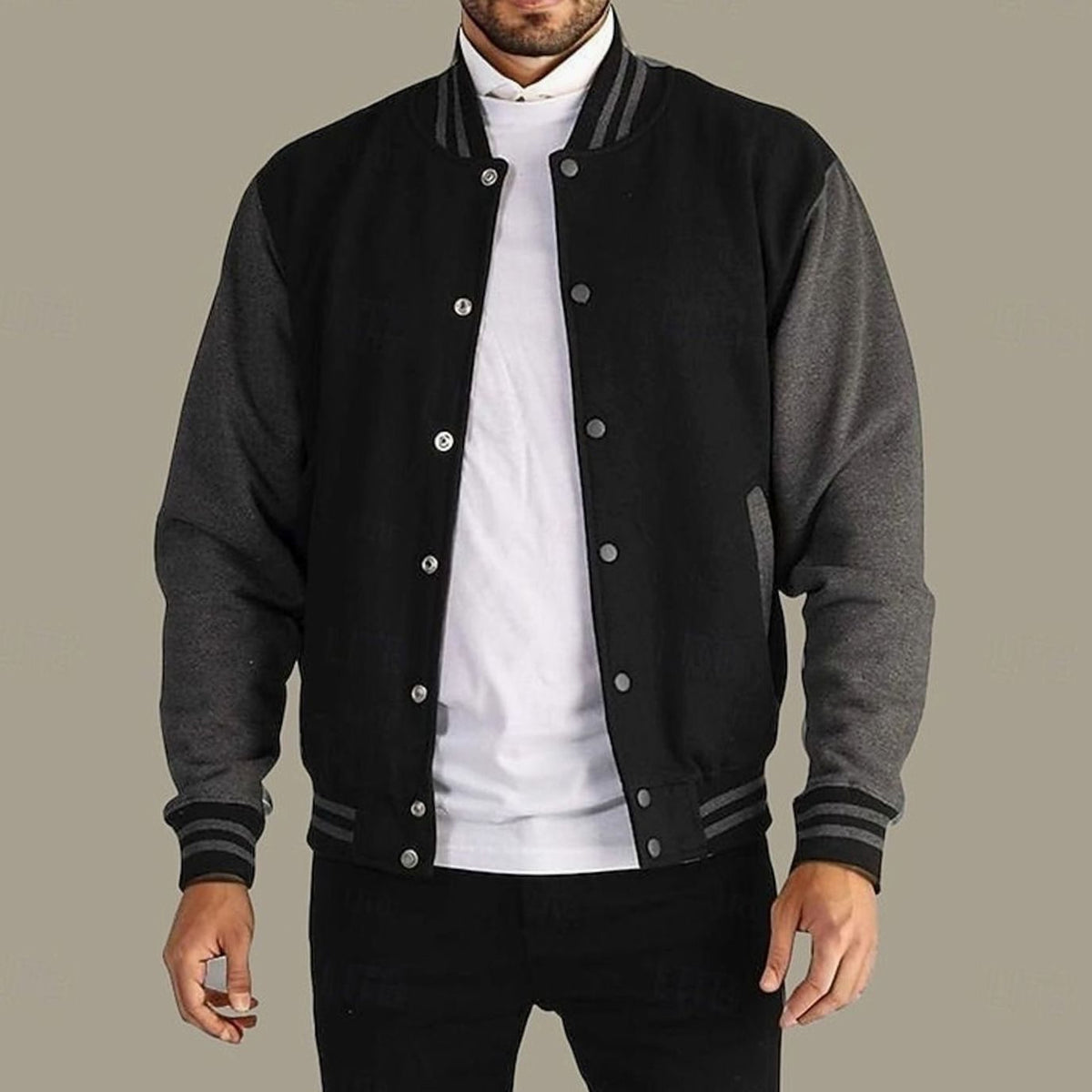 Men's Letterman Bomber with Ribbed Trims and Side Pockets