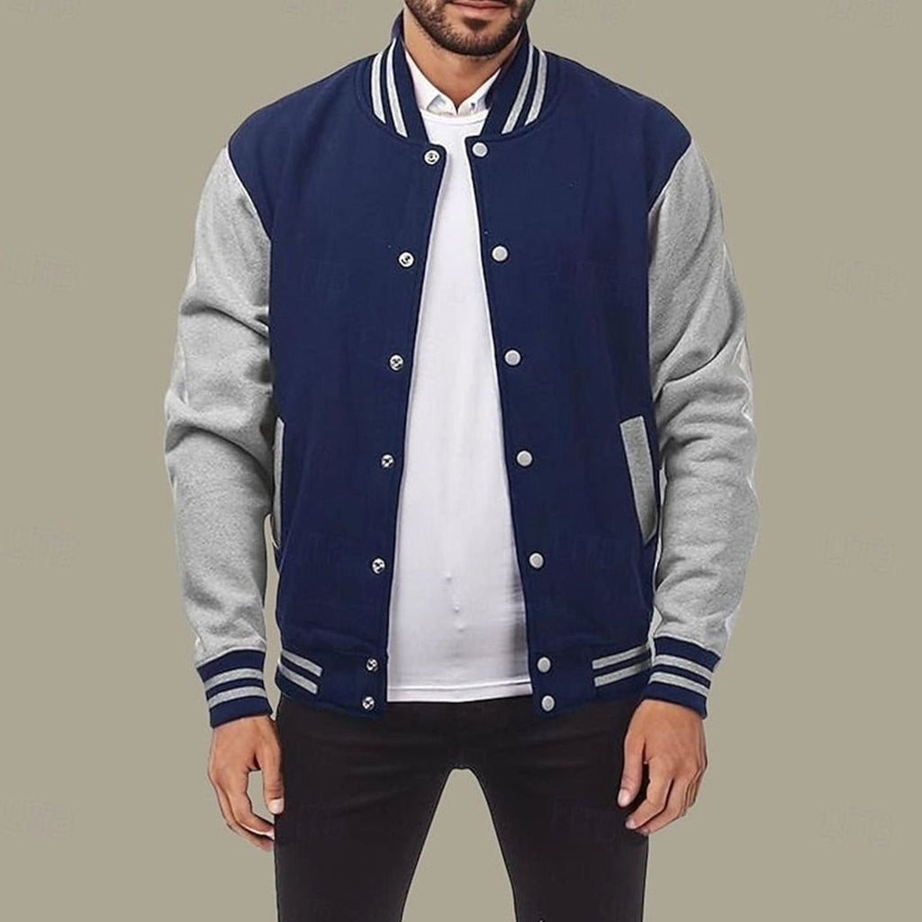 Men's Letterman Bomber with Ribbed Trims and Side Pockets
