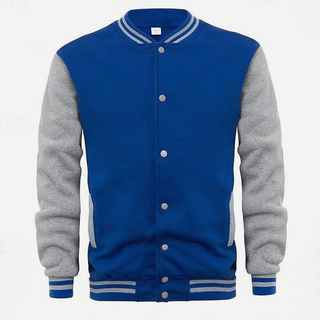 Men's Letterman Bomber with Ribbed Trims and Side Pockets