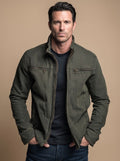 Men's Cotton Field Jacket with Zip Chest Pockets and Stand Collar - Army Green