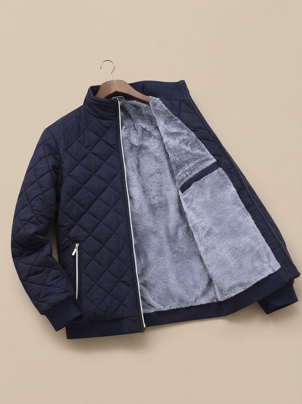 Men's Brushed Fleece Lined Quilted Winter Jacket with Stand Collar