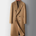 Men's Peak Lapel Knee-Length Double-Breasted Wool Coat - Khaki