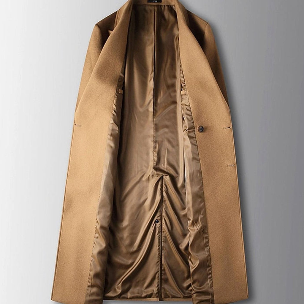 Men's Peak Lapel Knee-Length Double-Breasted Wool Coat