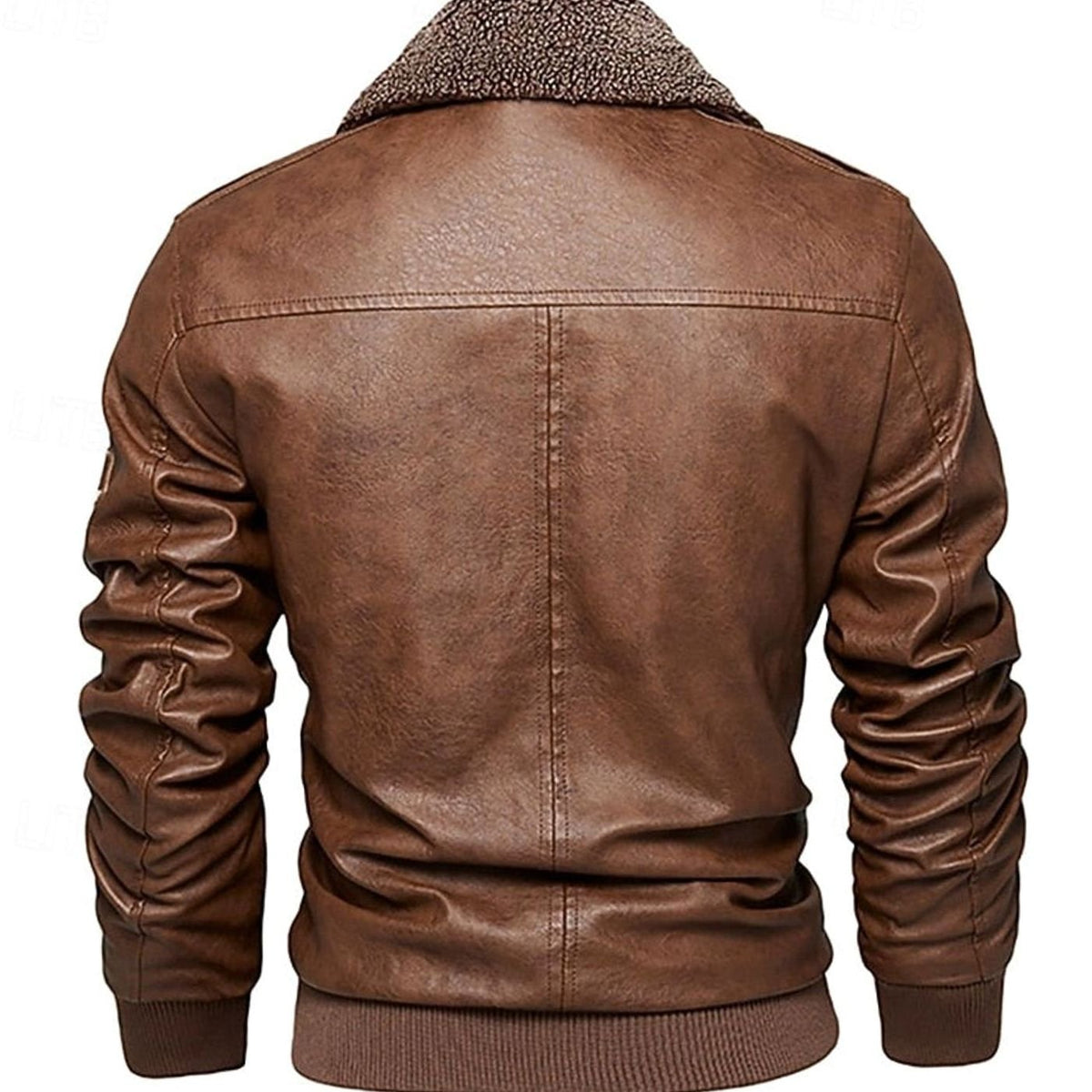 Men's Sherpa Collar Faux Leather Bomber with Chest Pockets
