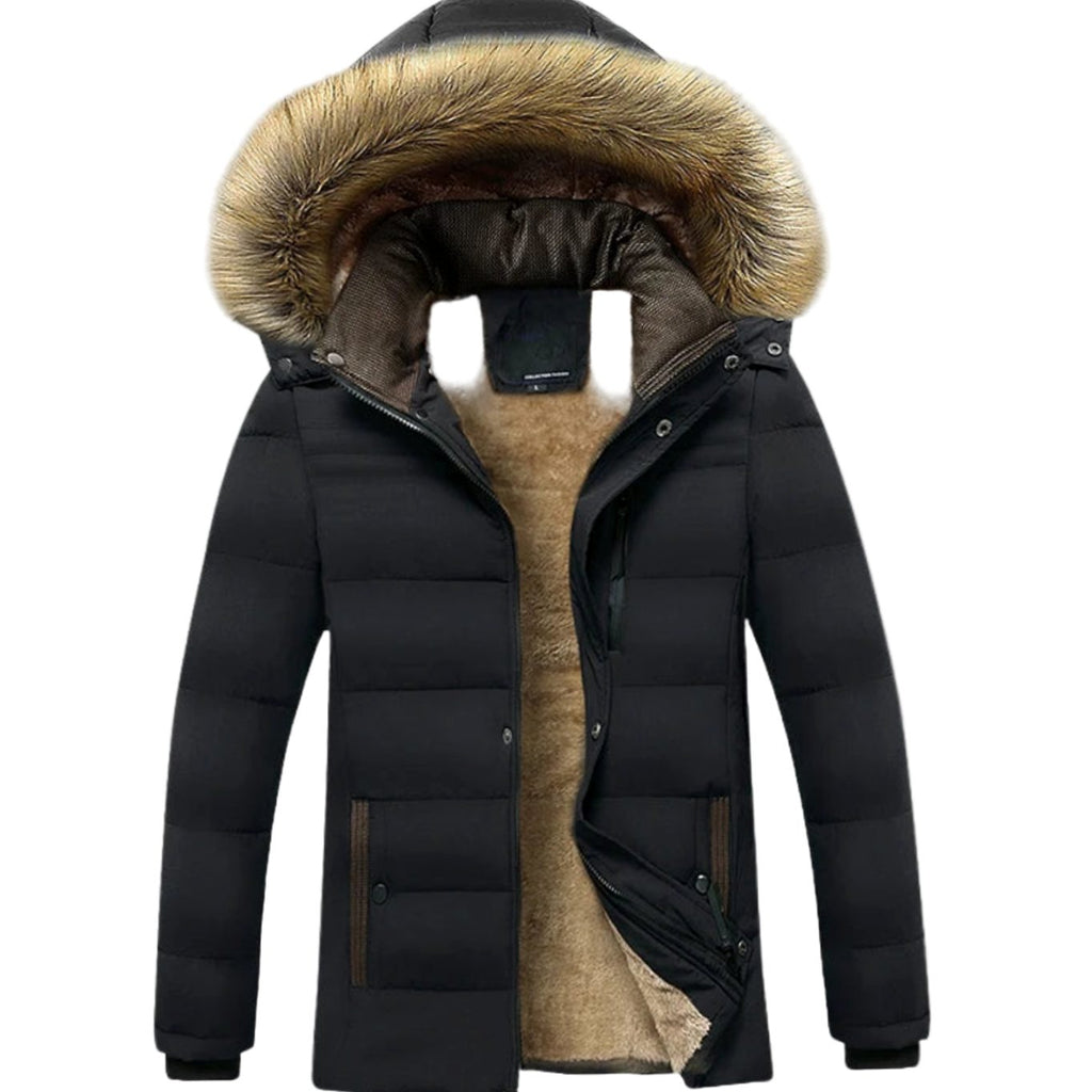 Men's Quilted Winter Jacket With Snap Placket and Fleece Lining