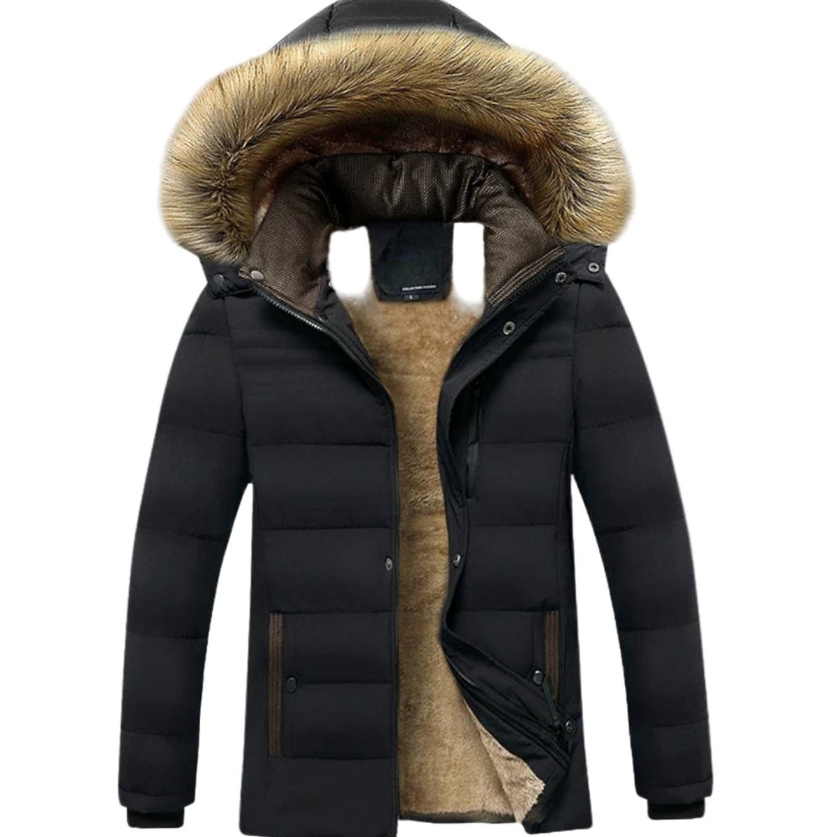 Men's Quilted Winter Jacket With Snap Placket and Fleece Lining