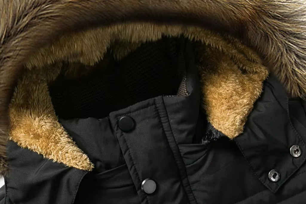 Men's Quilted Winter Jacket With Snap Placket and Fleece Lining