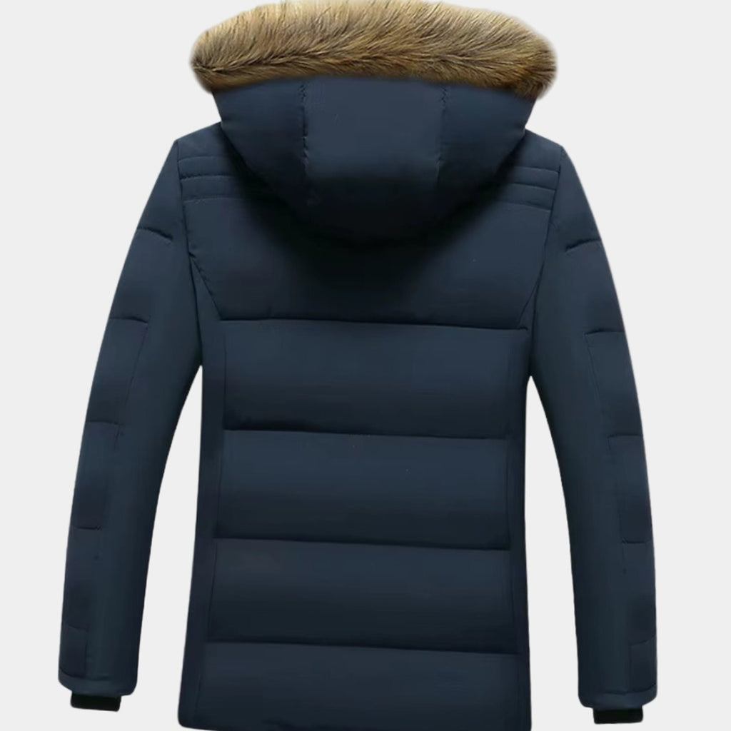 Men's Quilted Winter Jacket With Snap Placket and Fleece Lining