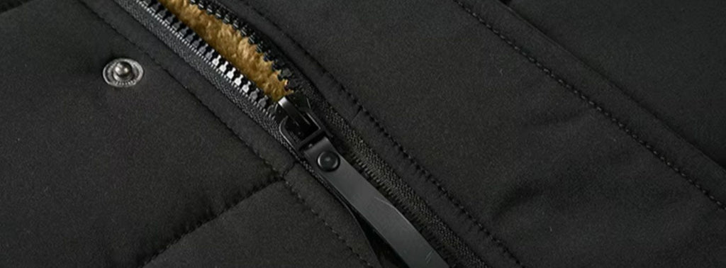 Men's Quilted Winter Jacket With Snap Placket and Fleece Lining