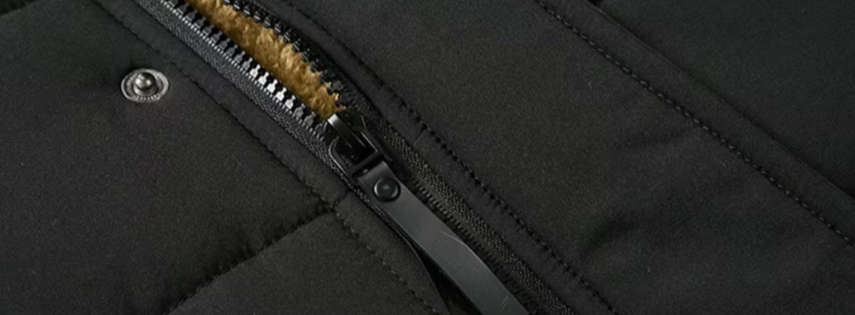 Men's Quilted Winter Jacket With Snap Placket and Fleece Lining