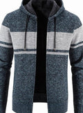 Men's Colorblock Knit Hooded Zip Cardigan with Fleece Lining - Blue Gray