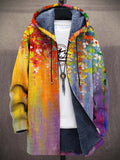 Men's Zip-Up Hooded Knit Cardigan with Fleece Lining – Rainbow Multicolor