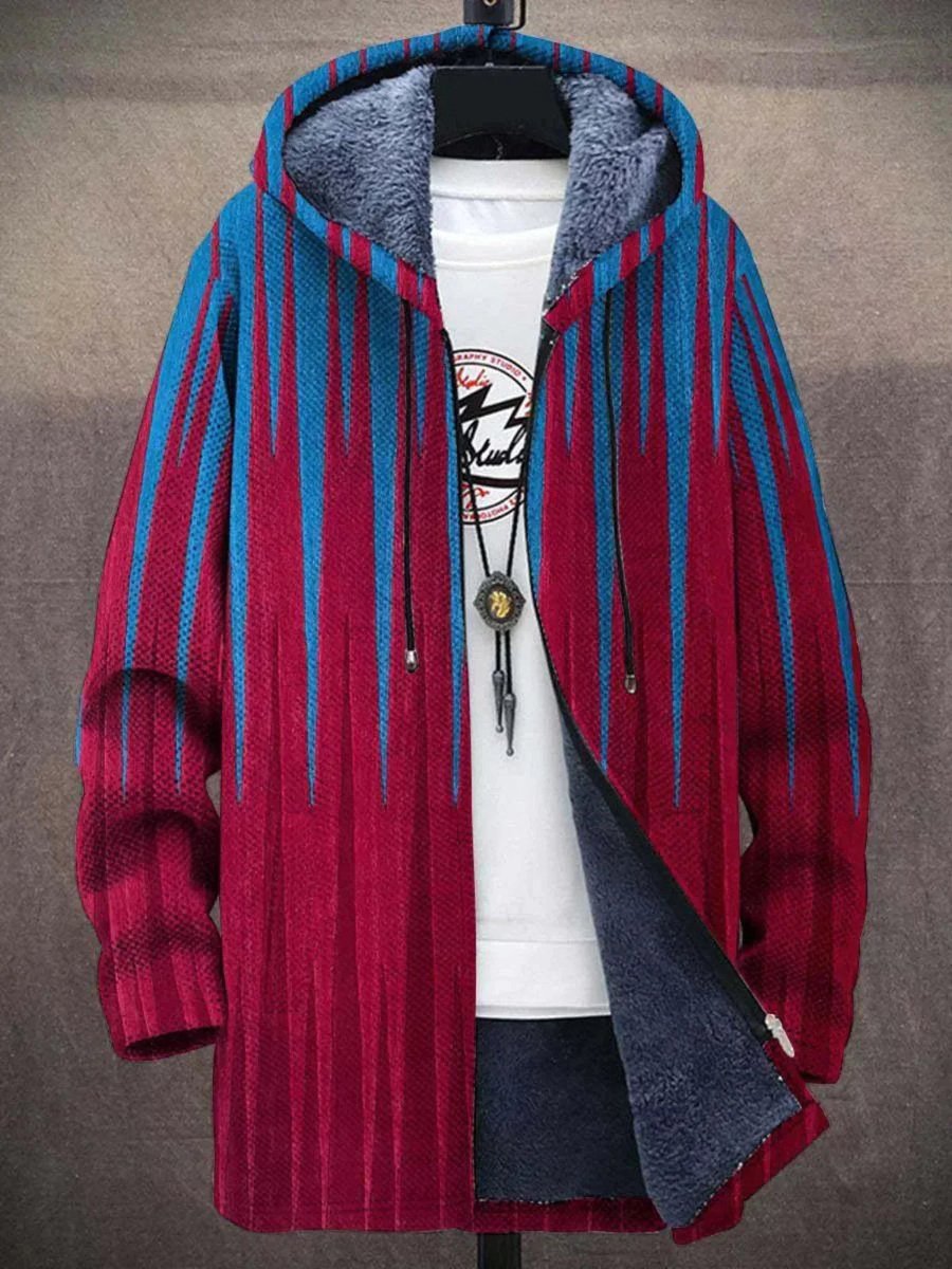 Men's Zip-Up Hooded Knit Cardigan with Fleece Lining – Red