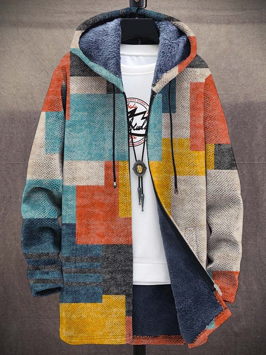 Men's Zip-Up Hooded Knit Cardigan with Fleece Lining – Multicolor