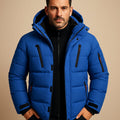 Men's Insulated Winter Puffer with Sleeve Pocket and Hood - Blue