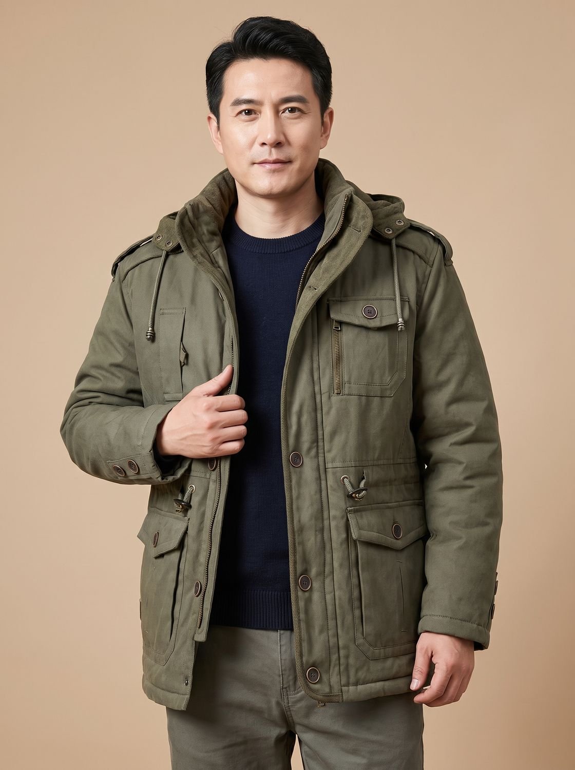 Men's Quilt-Lined Field Parka with Snap and Zip Pockets