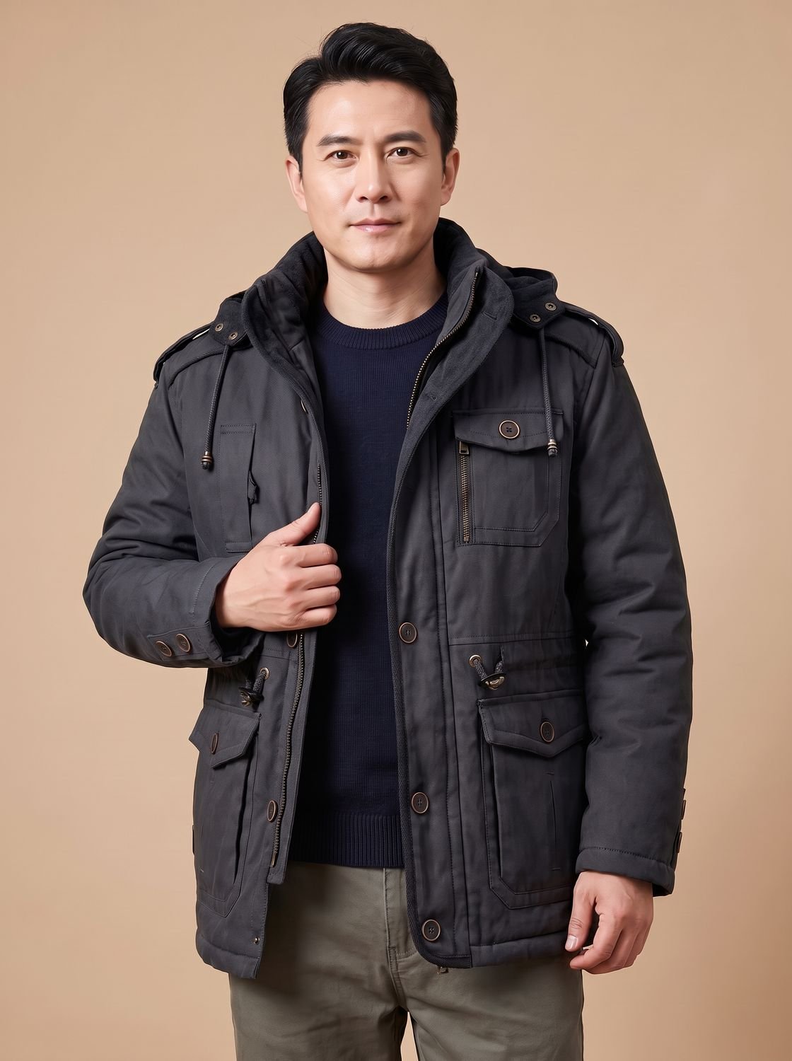 Men's Quilt-Lined Field Parka with Snap and Zip Pockets