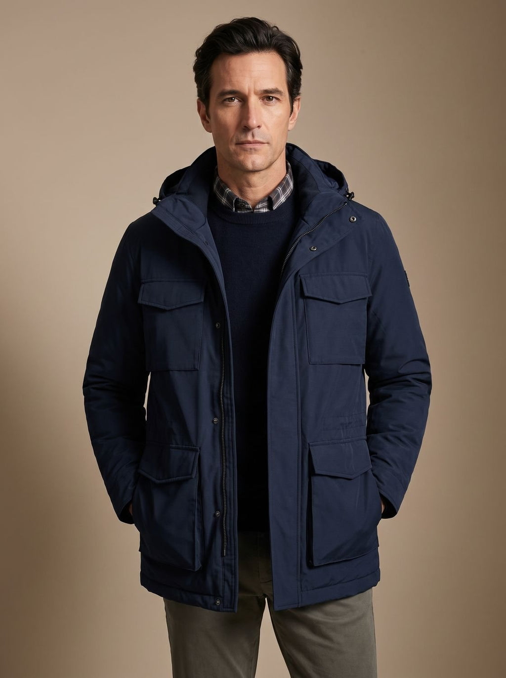 Men's Quilt-Lined Field Parka with Snap and Zip Pockets