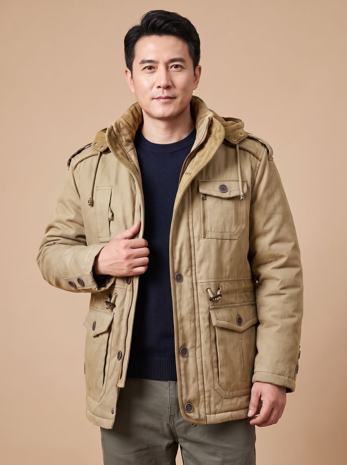 Men's Quilt-Lined Field Parka with Snap and Zip Pockets