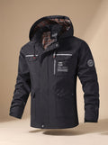 Men's Plaid-Lined Water-Resistant Hooded Utility Jacket - Black