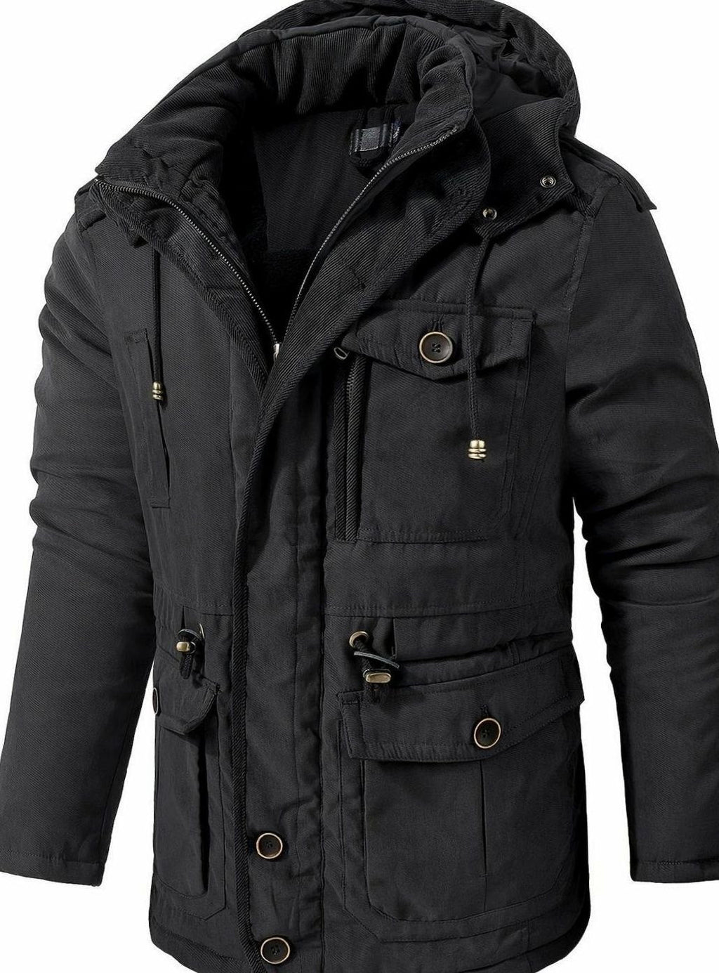 Men's Padded Utility Jacket with Chest Flap and Cargo Pockets - Black