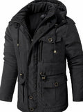 Men's Padded Utility Jacket with Chest Flap and Cargo Pockets - Black