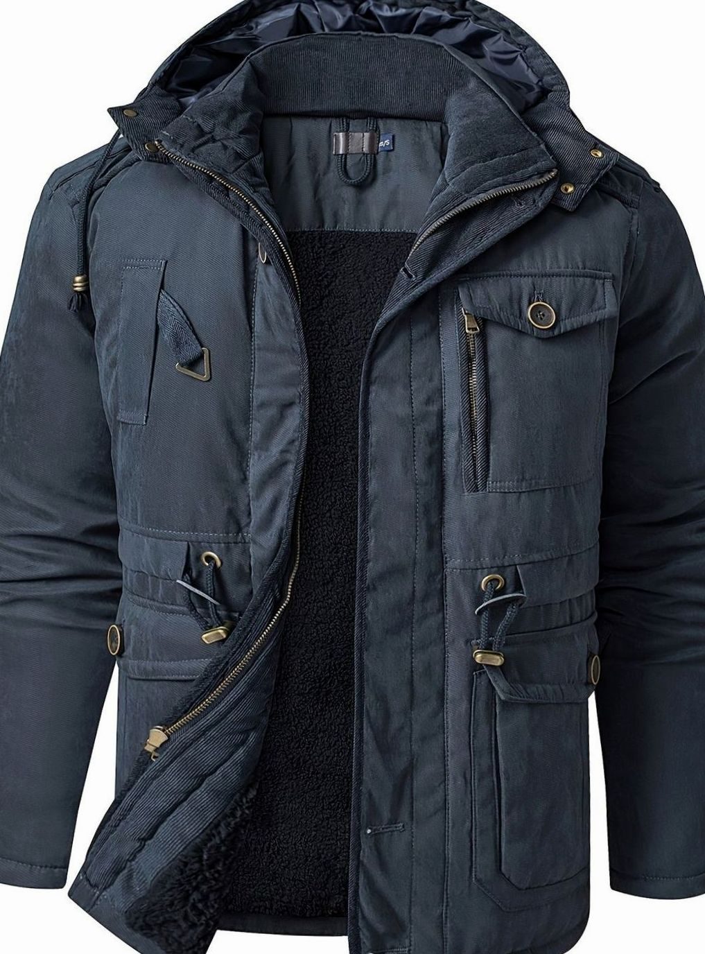 Men's Padded Utility Jacket with Chest Flap and Cargo Pockets - Blue