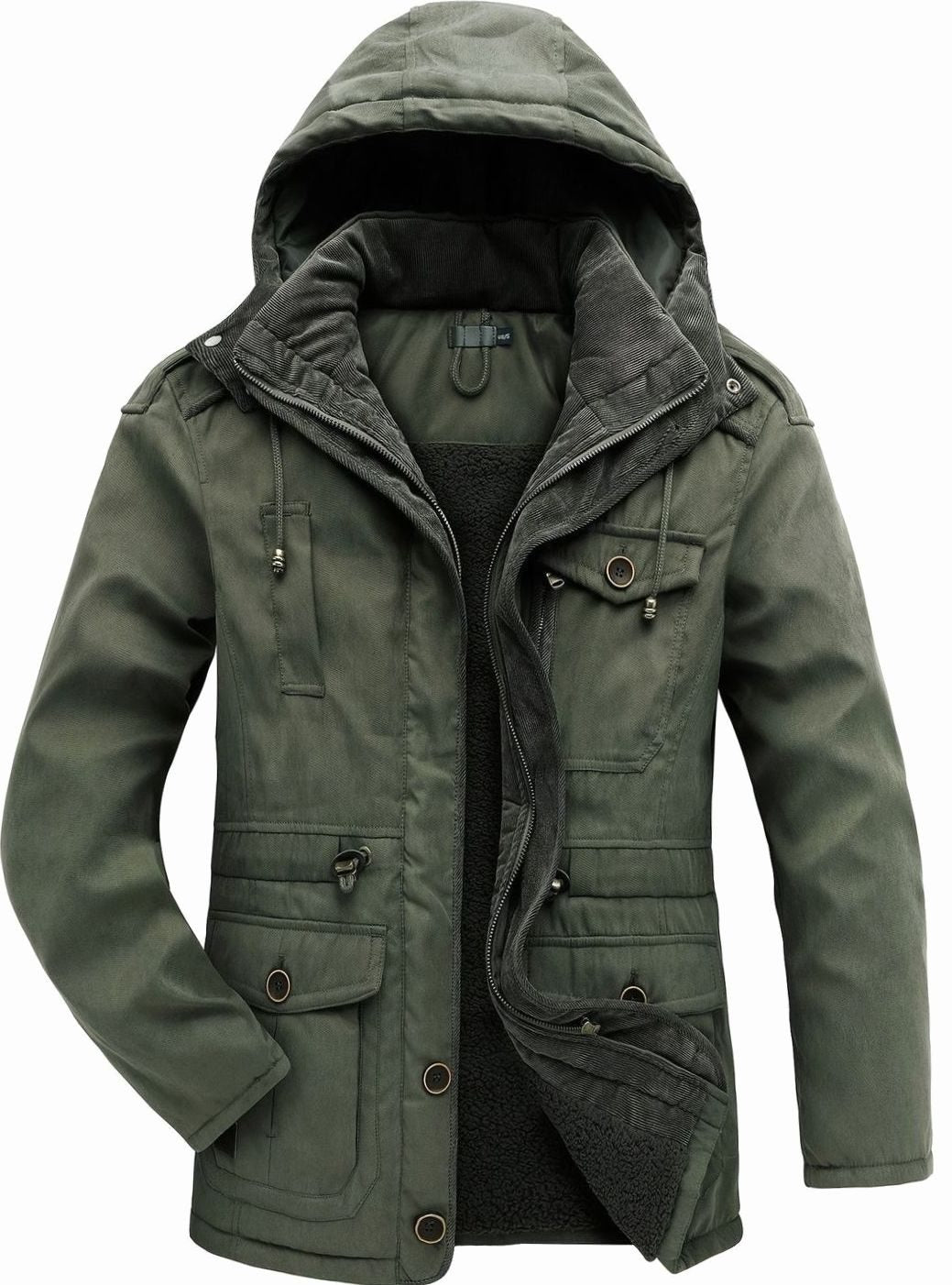 Men's Padded Utility Jacket with Chest Flap and Cargo Pockets - Green