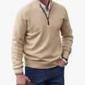 Men's Relaxed Half-Zip Knit Sweater with Ribbed Hem - Brown