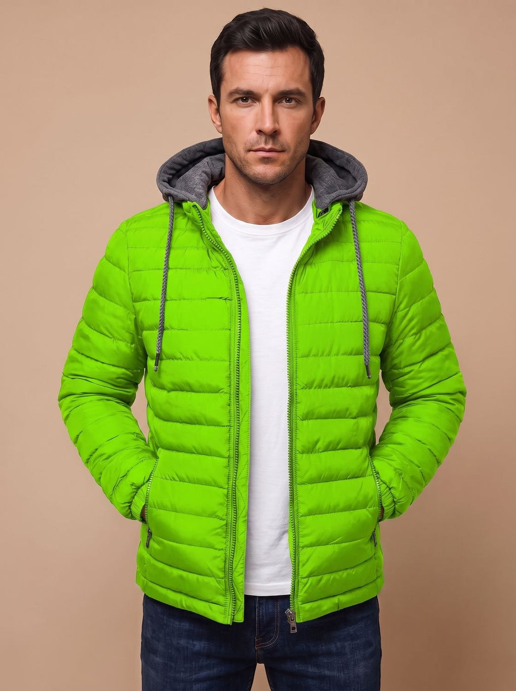 Men's Slim Quilted Puffer Hoodie Jacket with Zip Pockets