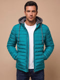 Men's Slim Quilted Puffer Hoodie Jacket with Zip Pockets - Lake Blue