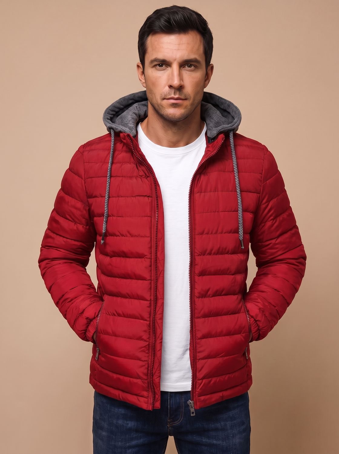 Men's Slim Quilted Puffer Hoodie Jacket with Zip Pockets