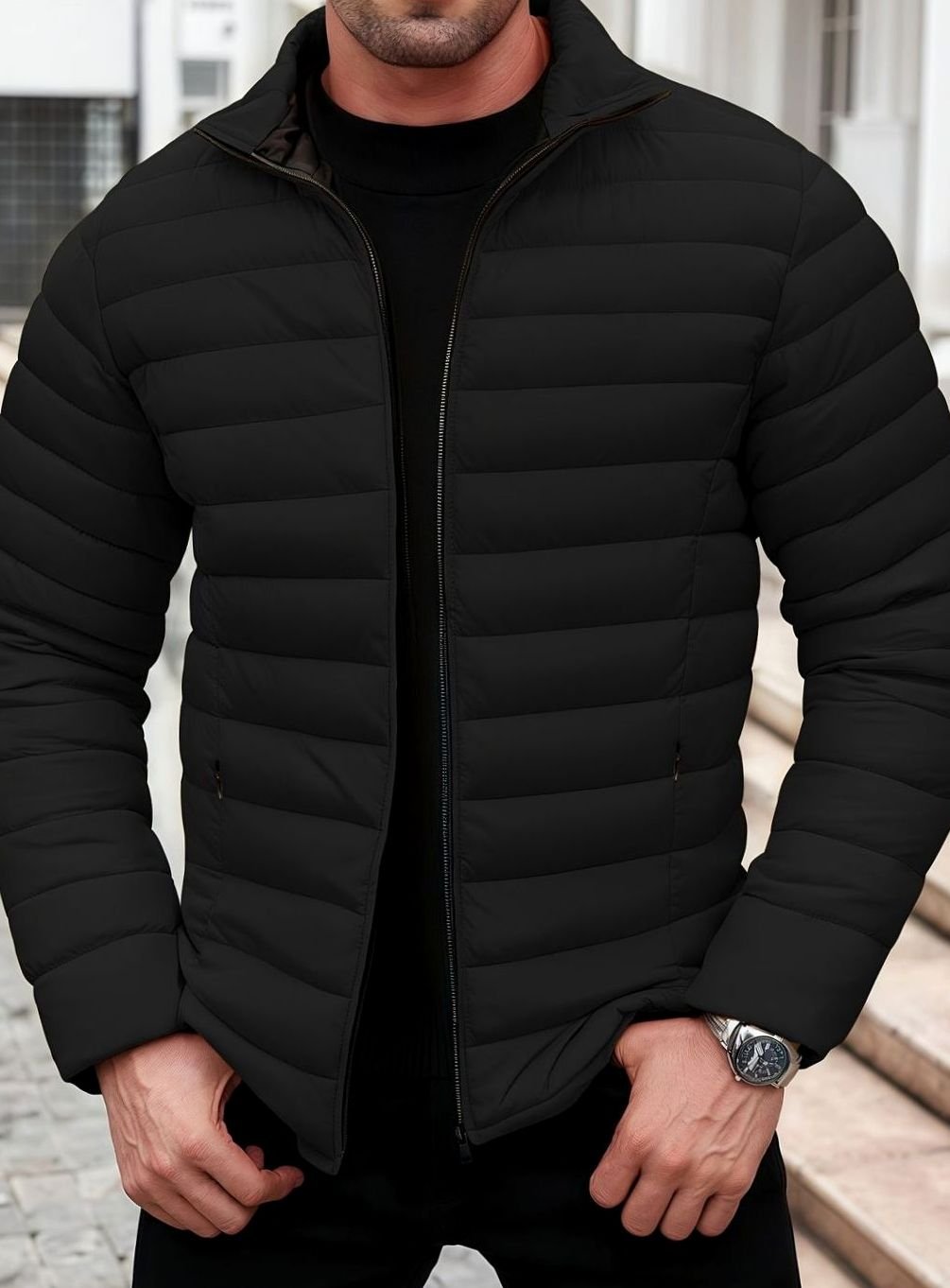 Men's Packable Channel-Quilted Zip Puffer Jacket