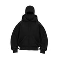 Men's Oversized Heavyweight Fleece Zip Hoodie with Balaclava - Black
