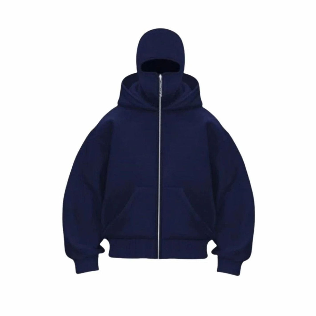 Men's Oversized Heavyweight Fleece Zip Hoodie with Balaclava - Navy