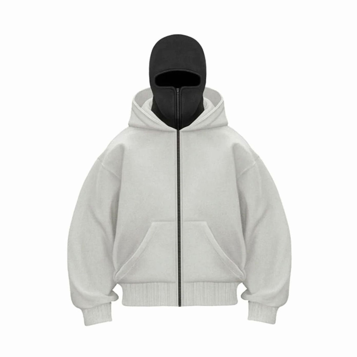 Men's Oversized Heavyweight Fleece Zip Hoodie with Balaclava - Gray