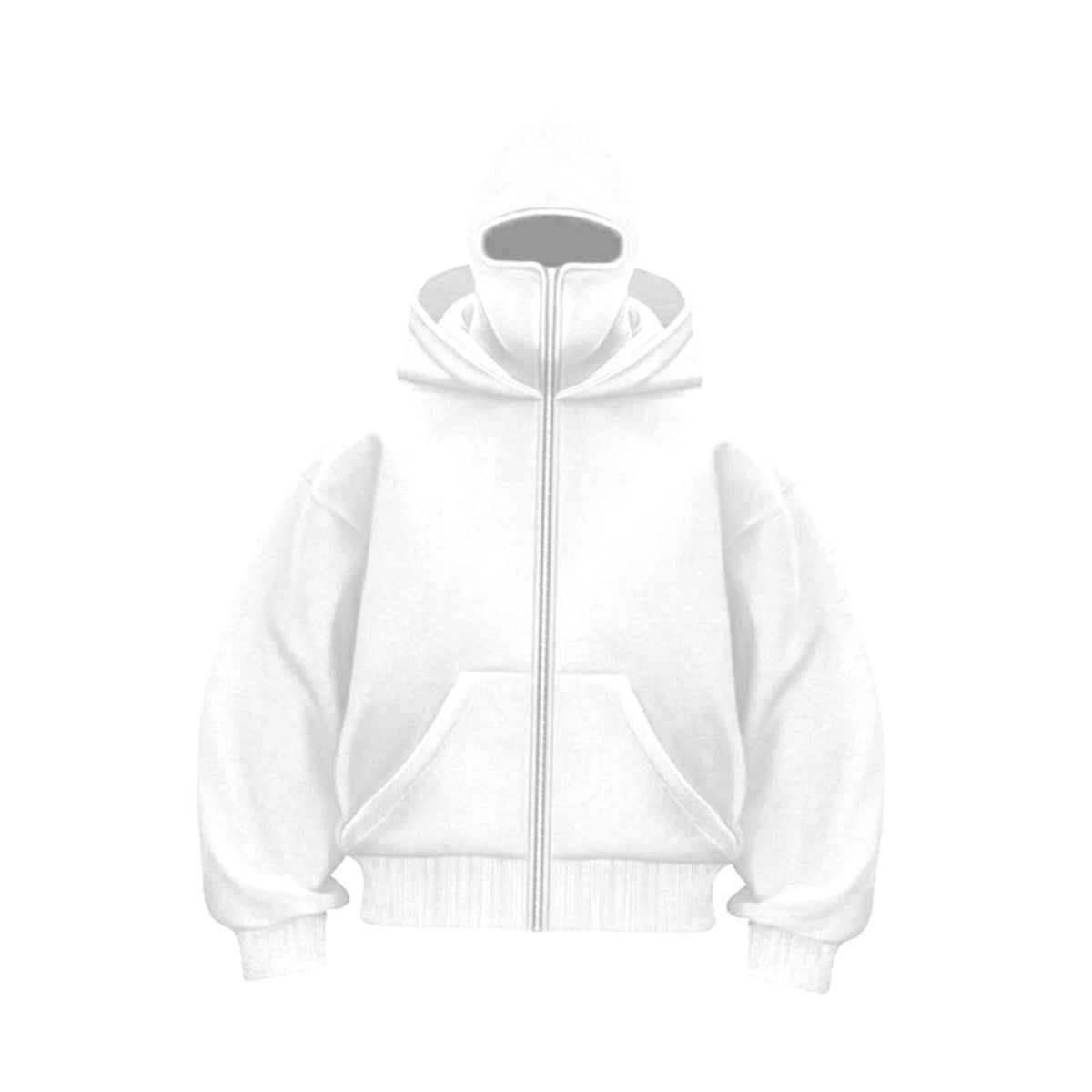 Men's Oversized Heavyweight Fleece Zip Hoodie with Balaclava - White