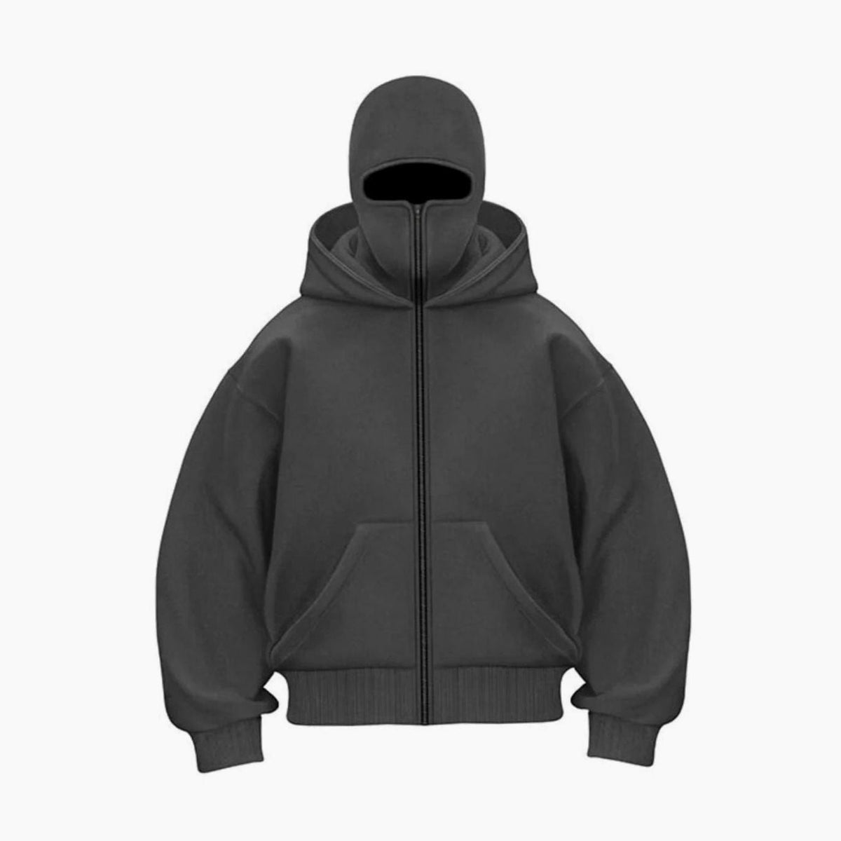 Men's Oversized Heavyweight Fleece Zip Hoodie with Balaclava - Dark Gray